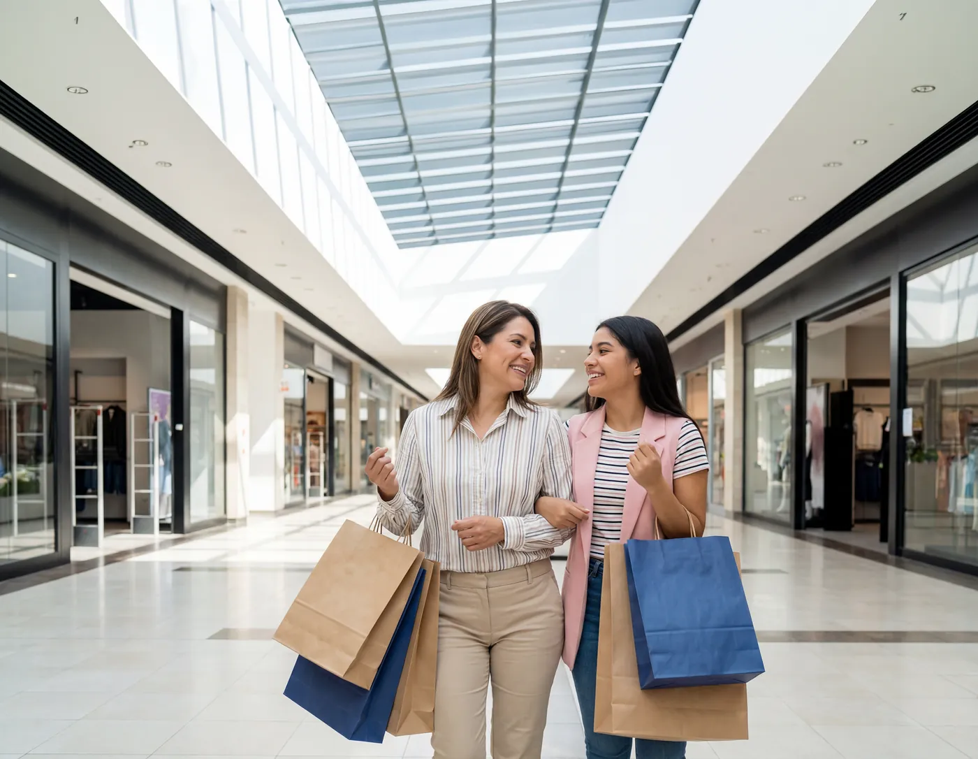 Dos mujeres de compras en un centro comercial